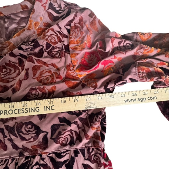 RXB Burnout Velvet Floral Peasant Blouse Boho Romantic Top L H - Picture 5 of 10
